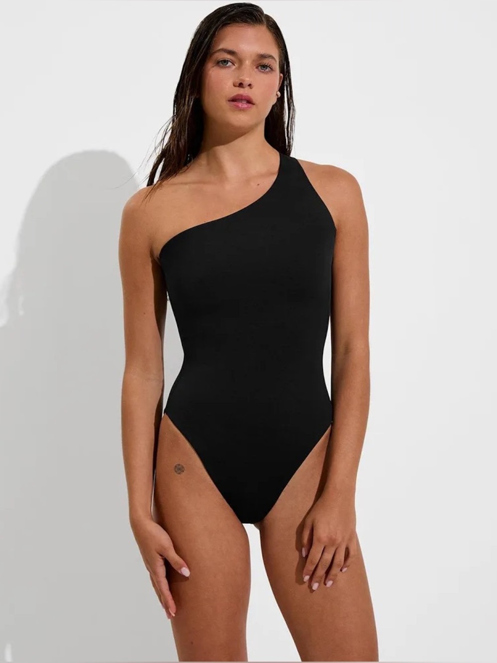 Left On Friday NWT One-Shoulder Black Women's Swimsuit
